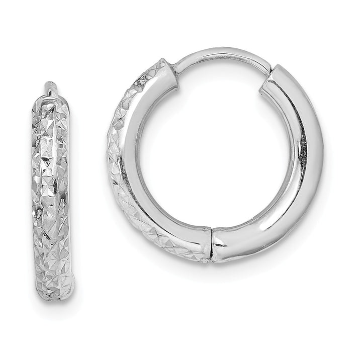 Stella Silver 925 Sterling Silver Rhodium-plated Diamond-cut Hollow Hinged Hoop Earrings, 15mm x 15mm
