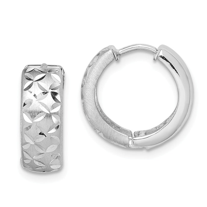 Stella Silver 925 Sterling Silver Rhodium-plated Diamond-cut Hinged Hoop Earrings, 14mm x 15mm