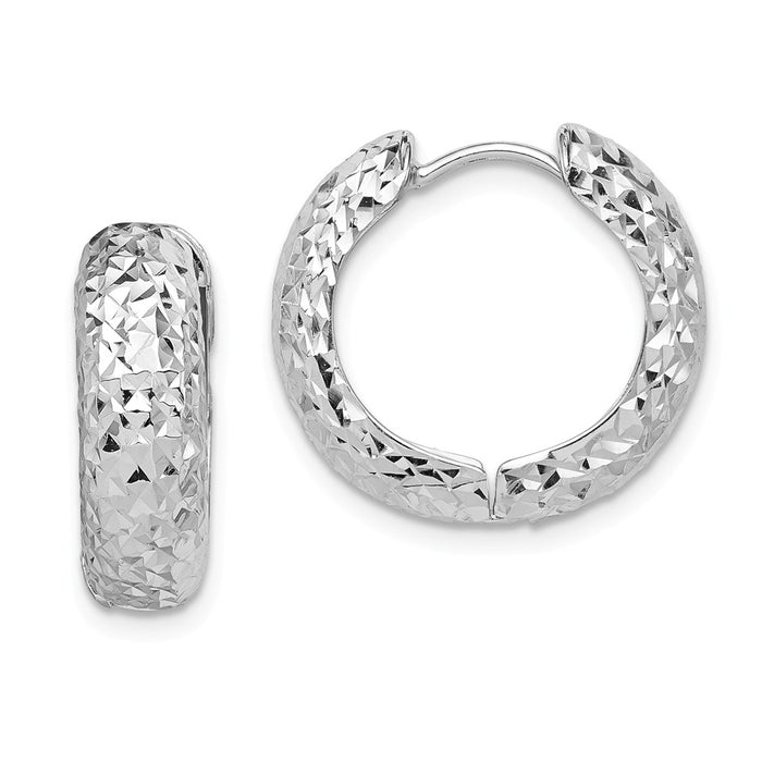 Stella Silver 925 Sterling Silver Rhodium Polished Diamond-cut Hoop Earrings, 17mm x 19mm