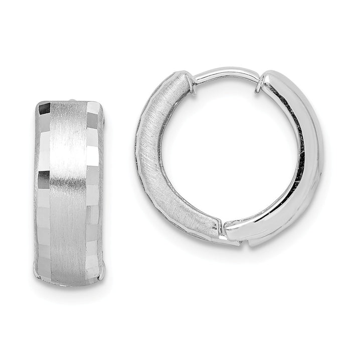 Stella Silver 925 Sterling Silver Rhodium Brushed Patterned Hinged Hoop Earrings, 14mm x 15mm