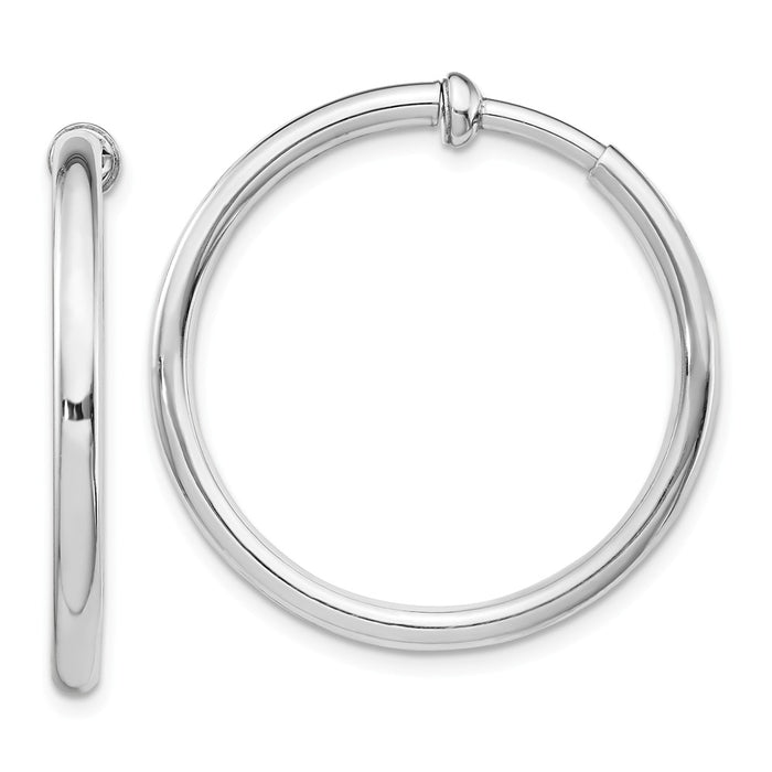 Stella Silver 925 Sterling Silver Rhodium Polished Hoop Earrings, 30mm x 30mm