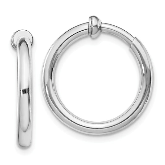 Stella Silver 925 Sterling Silver Rhodium Polished Hoop Earrings, 20mm x 20mm