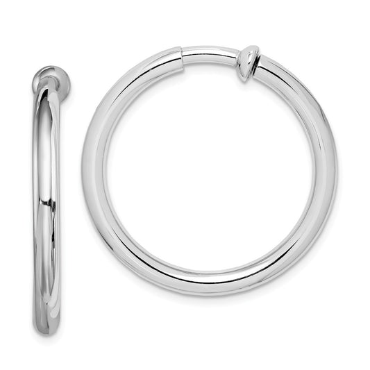 Stella Silver 925 Sterling Silver Rhodium Polished Hoop Earrings, 31mm x 31mm