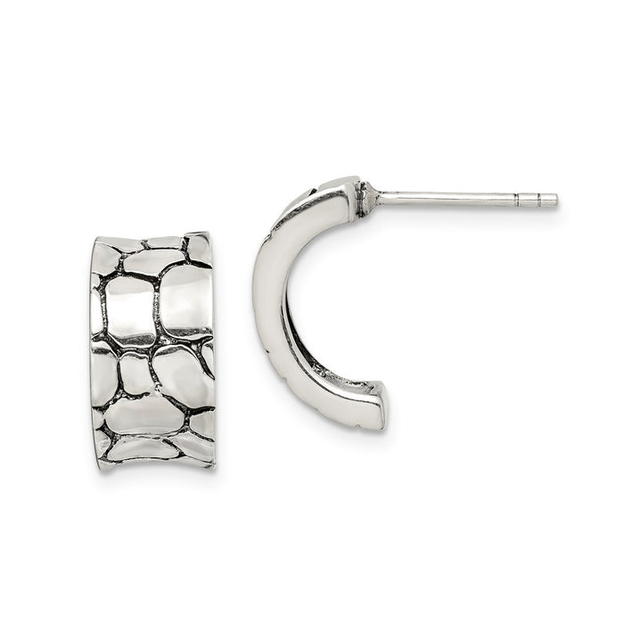 Stella Silver 925 Sterling Silver Rock Pattern Concave Post Earrings, 15mm x 8mm