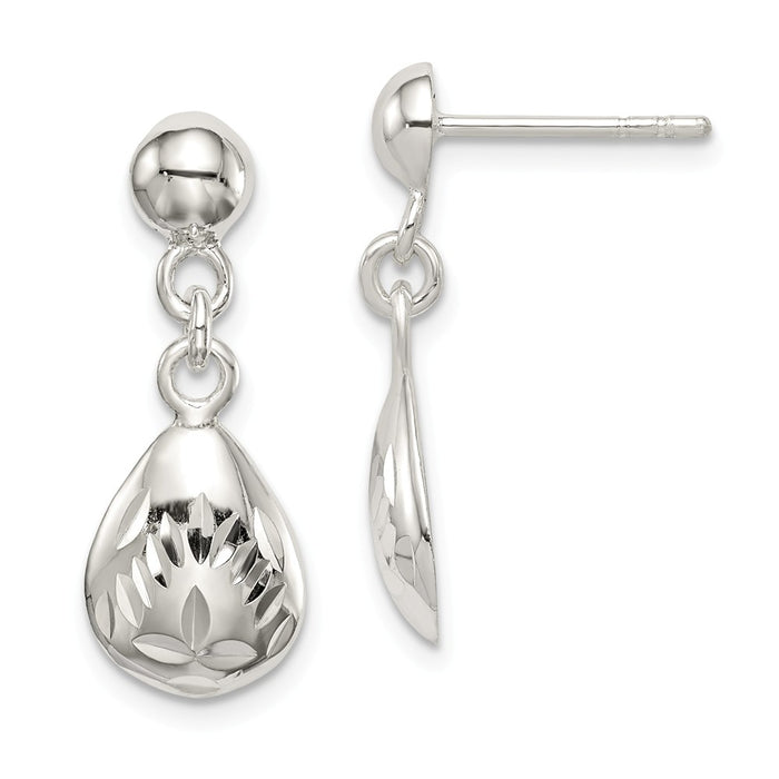 Stella Silver 925 Sterling Silver Diamond-cut Oval Dangle Post Earrings, 23mm x 9mm