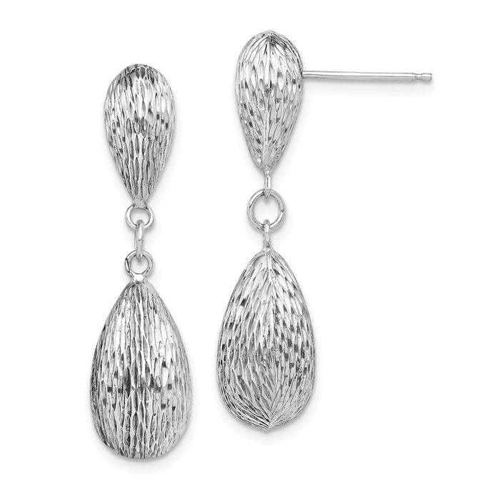 Stella Silver 925 Sterling Silver Rhodium-Plated Diamond-Cut Tear Drop Dangle Earrings, 33mm x 9mm