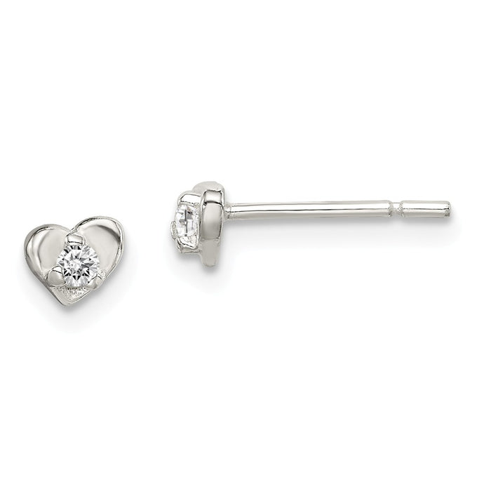 Stella Silver 925 Sterling Silver Cubic Zirconia ( CZ ) Heart Post Earrings, 4mm x 4mm