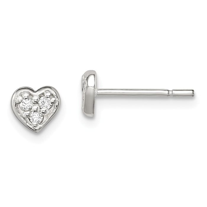 Stella Silver 925 Sterling Silver Cubic Zirconia ( CZ ) Heart Post Earrings, 4mm x 5mm