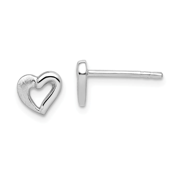 Stella Silver 925 Sterling Silver Rhodium-Plated Open Heart Post Earrings, 6mm x 7mm