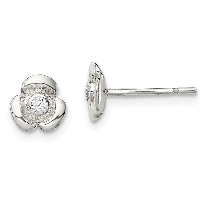 Stella Silver 925 Sterling Silver Flower with Cubic Zirconia ( CZ ) Post Earring, 6mm x 7mm