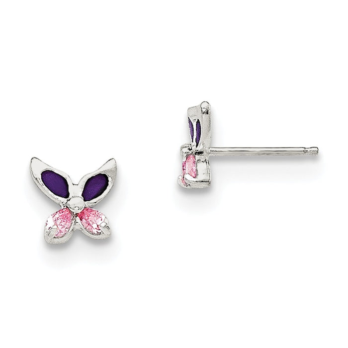 Stella Silver 925 Sterling Silver Pink Cubic Zirconia ( CZ ) Enameled Post Earrings, 8mm x 8mm