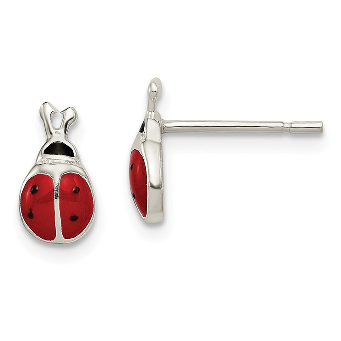 Stella Silver 925 Sterling Silver Enamel Lady Bug Post Earrings, 9mm x 5mm