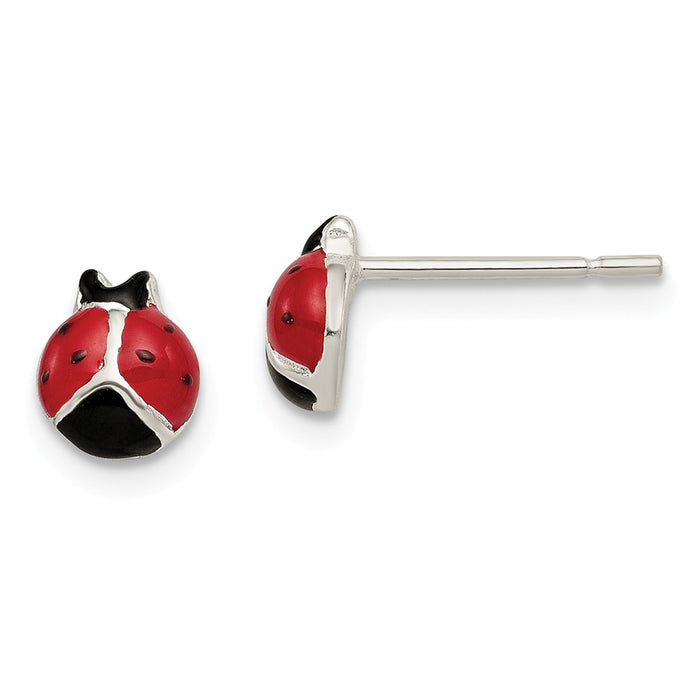 Stella Silver 925 Sterling Silver Enamel Lady Bug Post Earrings, 7mm x 6mm