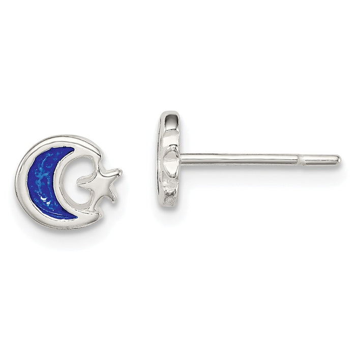 Stella Silver 925 Sterling Silver Enamel Moon and Star Post Earrings, 6mm x 7mm