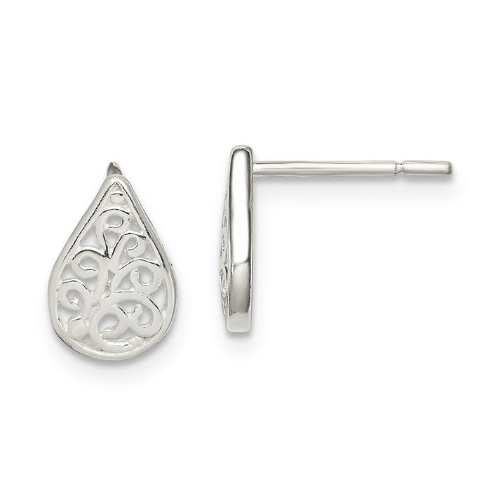 Stella Silver 925 Sterling Silver Filigree Post Earrings, 10mm x 7mm