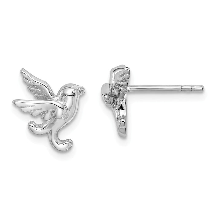 Stella Silver 925 Sterling Silver Rhodium-Plated Bird Post Earrings, 13mm x 10mm