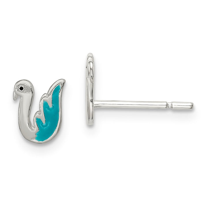 Stella Silver 925 Sterling Silver Enameled Swan Post Earrings, 8mm x 6mm