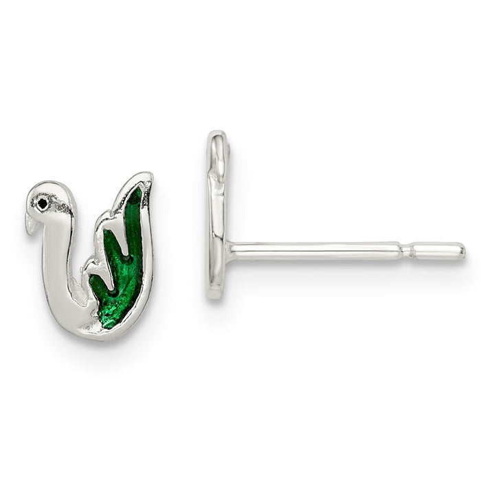 Stella Silver 925 Sterling Silver Enameled Swan Post Earrings, 8mm x 6mm