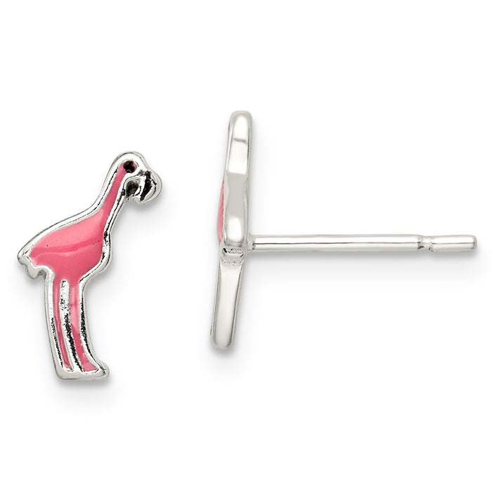Stella Silver 925 Sterling Silver Enamel Pink Flamingo Post Earrings, 11mm x 6mm