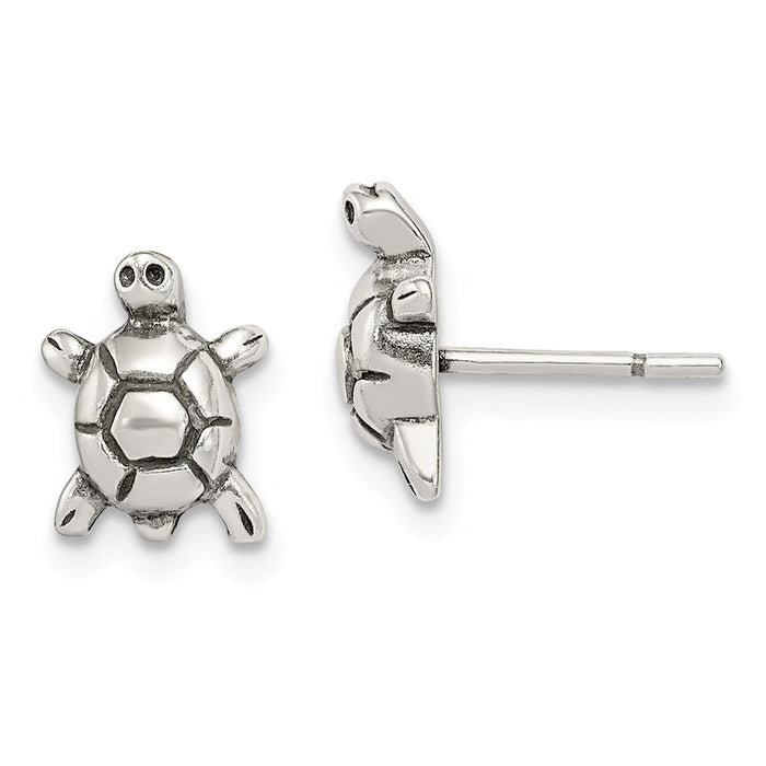 Stella Silver 925 Sterling Silver Antique Turtle Post Earrings, 11mm x 8mm