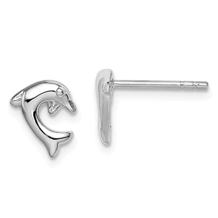Stella Silver 925 Sterling Silver Rhodium-Plated Dolphin Post Earrings, 8mm x 7mm