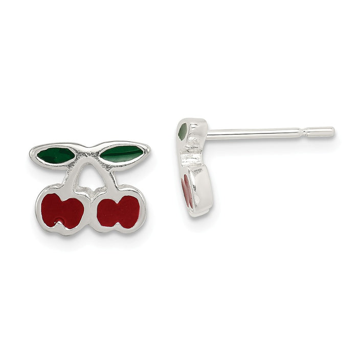 Stella Silver 925 Sterling Silver Enamel Cherries Post Earrings, 8mm x 10mm