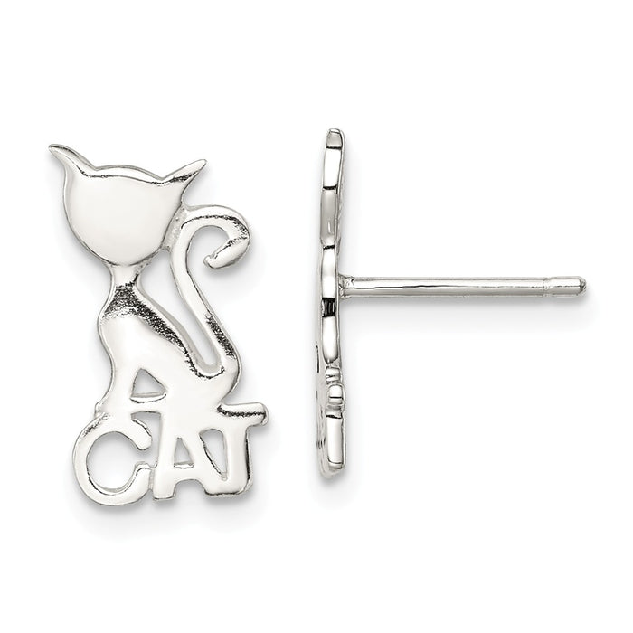 Stella Silver 925 Sterling Silver Polished Cat Post Earrings, 14mm x 8mm