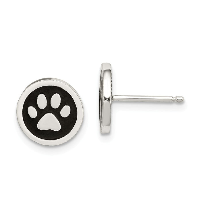 Stella Silver 925 Sterling Silver Polished Enamel Paw Print Post Earrings, 9mm x 9mm