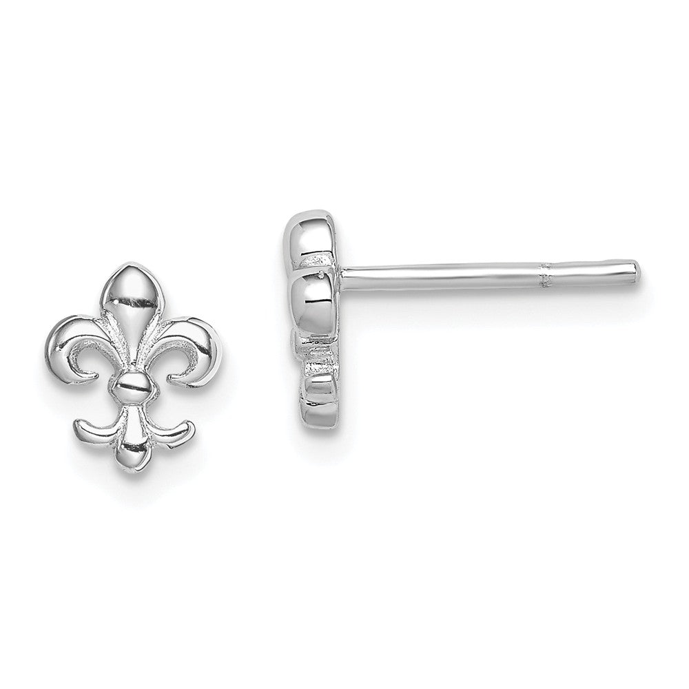 Stella Silver 925 Sterling Silver Rhodium-Plated Fleur de lis Post Earrings, 8mm x 6mm