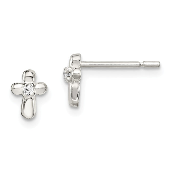 Stella Silver 925 Sterling Silver Cross with Cubic Zirconia ( CZ ) Post Earrings, 6mm x 4mm
