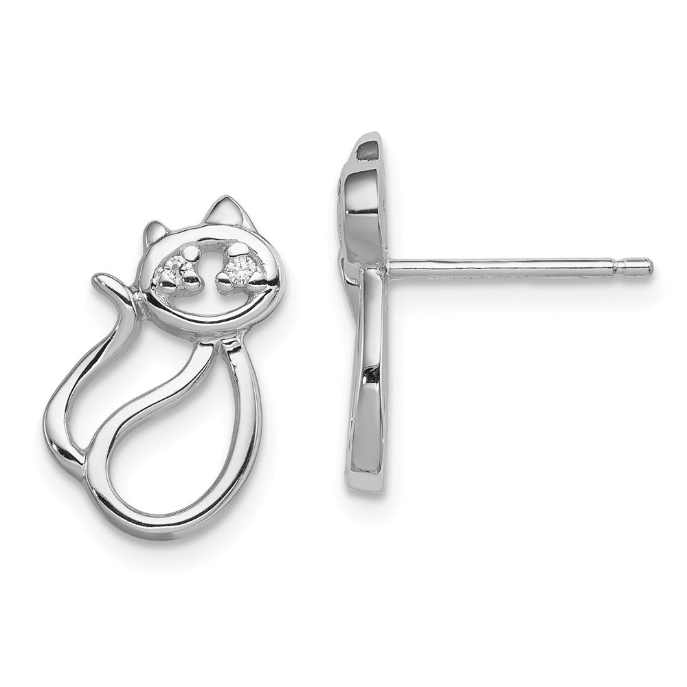 Stella Silver 925 Sterling Silver Rhodium-Plated Cubic Zirconia ( CZ ) Open Cat Post Earrings, 14mm x 9mm