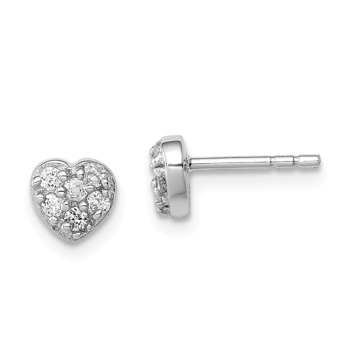 Stella Silver 925 Sterling Silver Rhodium-plated Cubic Zirconia ( CZ ) Heart Post Earrings, 6mm x 6mm