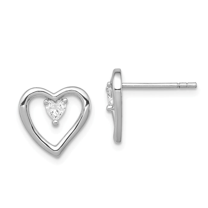 Stella Silver 925 Sterling Silver Rhodium-plated Cubic Zirconia ( CZ ) Polished Heart Post Earrings, 11mm x 10mm