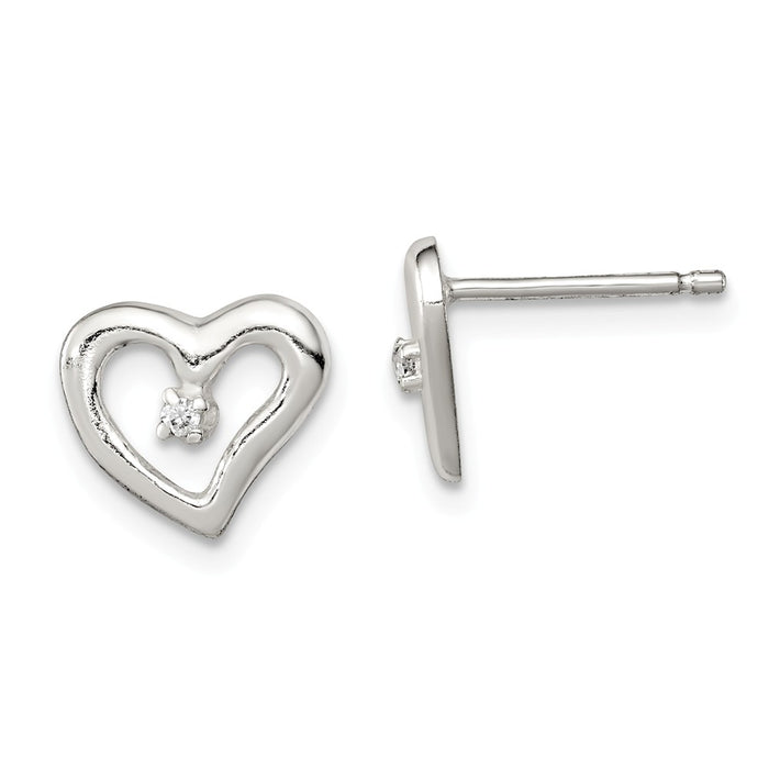 Stella Silver 925 Sterling Silver Polished Heart Cubic Zirconia ( CZ ) Post Earrings, 8mm x 10mm