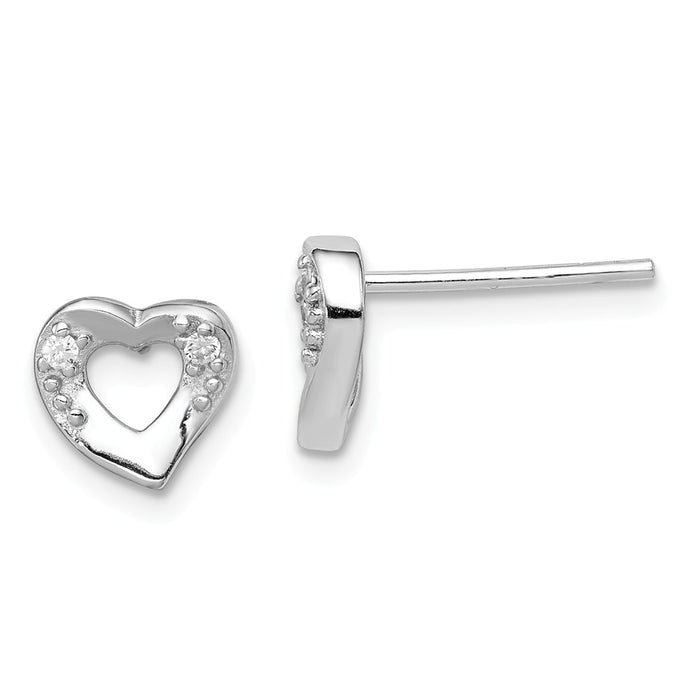 Stella Silver 925 Sterling Silver Rhodium-plated Heart and Cubic Zirconia ( CZ ) Post Earrings, 8mm x 8mm