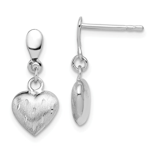 Stella Silver 925 Sterling Silver Rhodium-Plated 3-D Scratch Heart Post Earrings, 18mm x 9mm