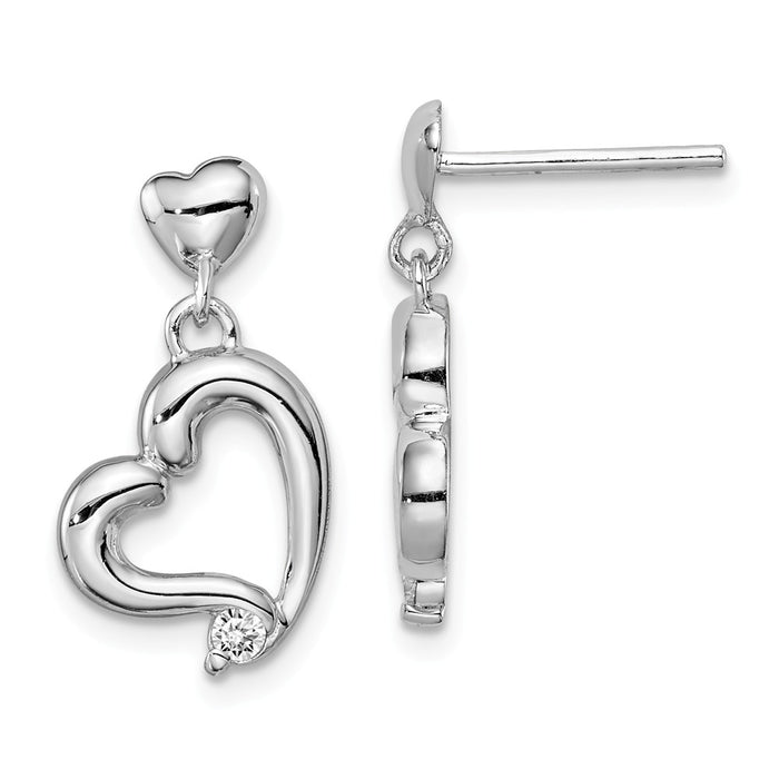 Stella Silver 925 Sterling Silver Rhodium-Plated Cubic Zirconia ( CZ ) Heart Post Earrings, 19mm x 10mm