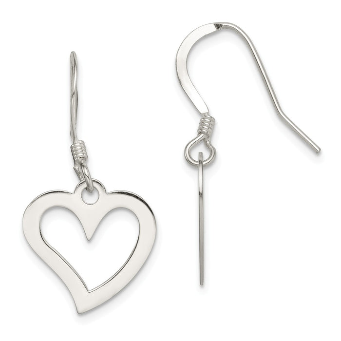 Stella Silver 925 Sterling Silver Polished Heart Dangle Earrings, 31mm x 14mm