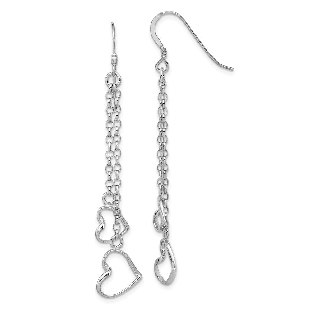 Stella Silver 925 Sterling Silver Rhodium-plated Heart Dangle Shepherd Hook Earrings, 60mm x 10mm