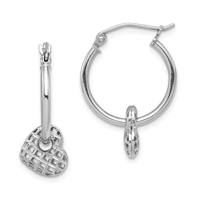 Stella Silver 925 Sterling Silver Rhodium-Plated Moveable Heart Hoop Earrings, 24mm x 19mm