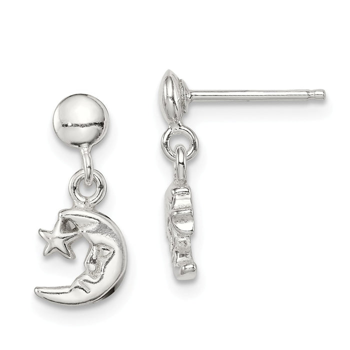 Stella Silver 925 Sterling Silver Dangle Moon and Star Post Earrings, 14mm x 6mm