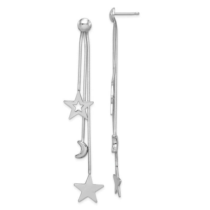 Stella Silver 925 Sterling Silver Rhodium-plated Cut Out Star Dangle Post Earrings, 78mm x 12mm