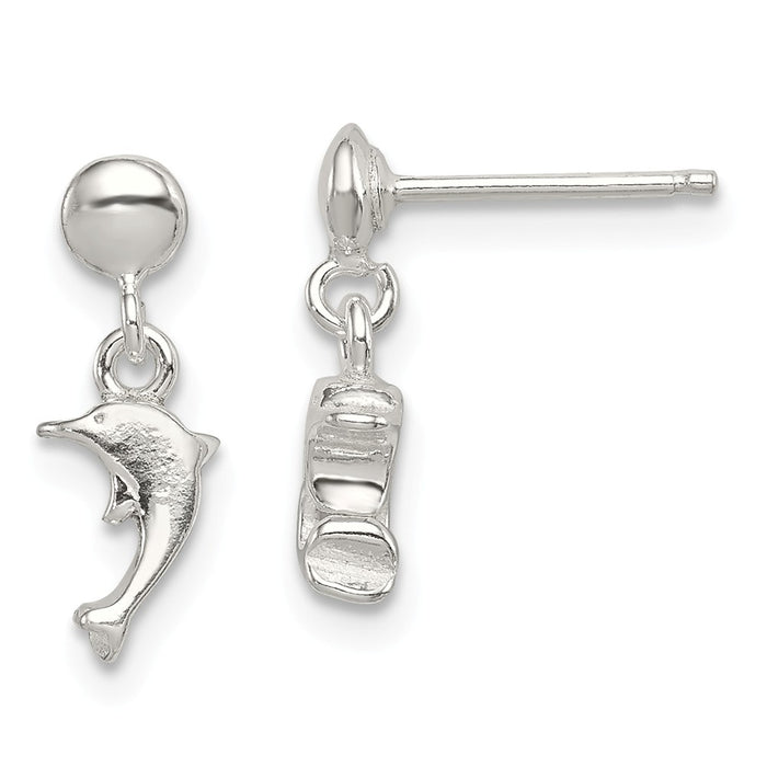 Stella Silver 925 Sterling Silver Dangle Dolphin Post Earrings, 15mm x 6mm