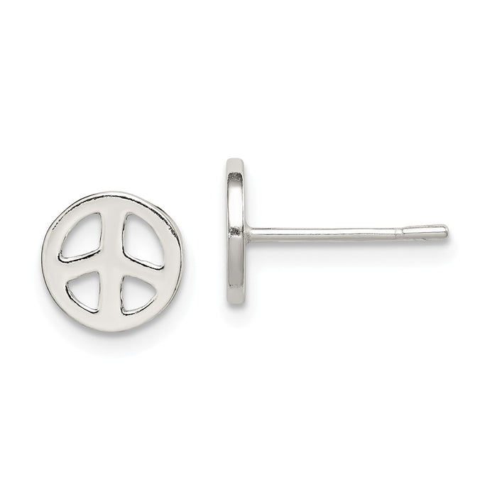 Stella Silver 925 Sterling Silver Peace Sign Post Earrings, 7mm x 7mm