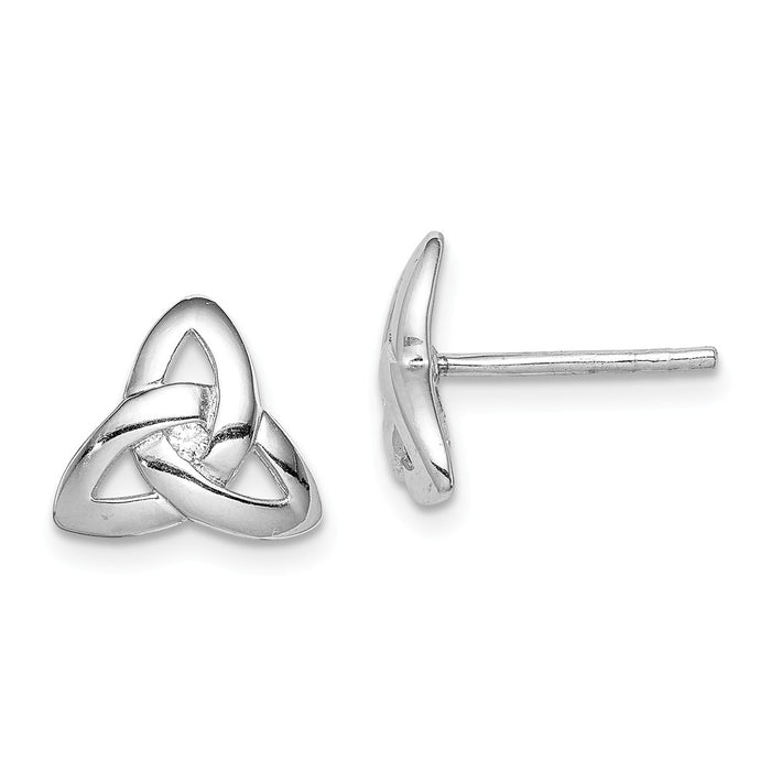Stella Silver 925 Sterling Silver Rhodium-Plated Cubic Zirconia ( CZ ) Trinity Post Earrings, 9mm x 10mm