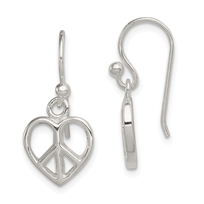 Stella Silver 925 Sterling Silver Peace Sign Heart Shepherd Hook Earrings, 24mm x 10mm
