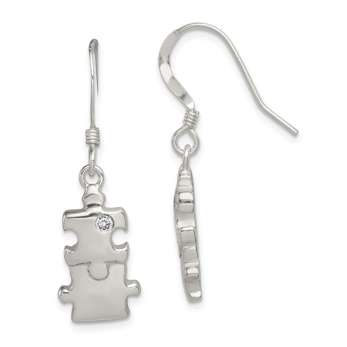 Stella Silver 925 Sterling Silver Polished Cubic Zirconia ( CZ ) Puzzle Pieces Dangle Earrings, 32mm x 10mm