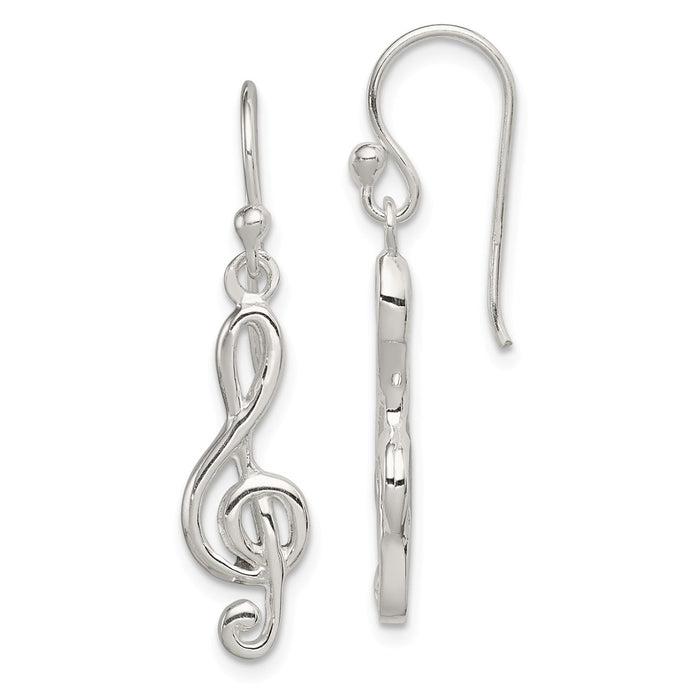 Stella Silver 925 Sterling Silver Music Treble Clef Shepherd Hook Earrings, 34mm x 7mm