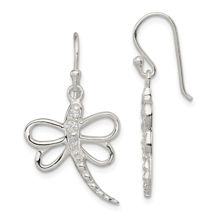 Stella Silver 925 Sterling Silver Cubic Zirconia ( CZ ) Dragonfly Shepherd Hook Earrings, 32mm x 17mm