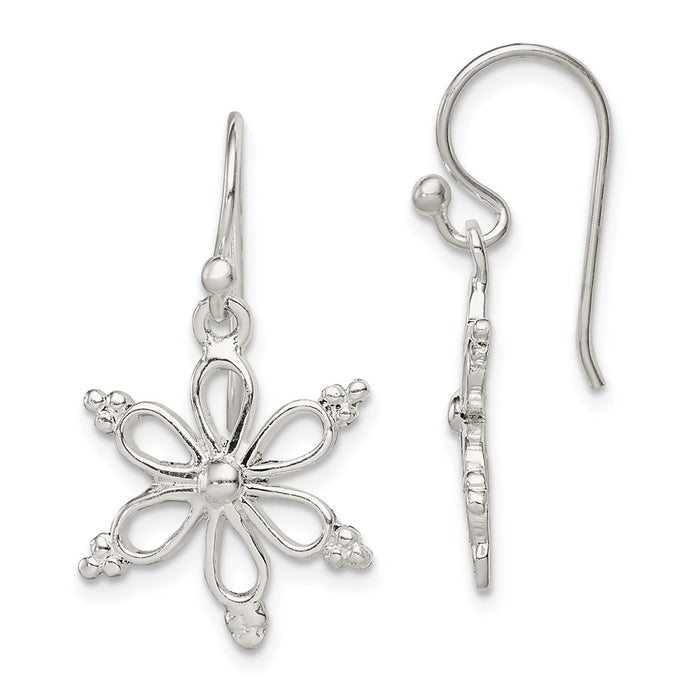 Stella Silver 925 Sterling Silver Snowflake Shepherd Hook Dangle Earrings, 27mm x 14mm